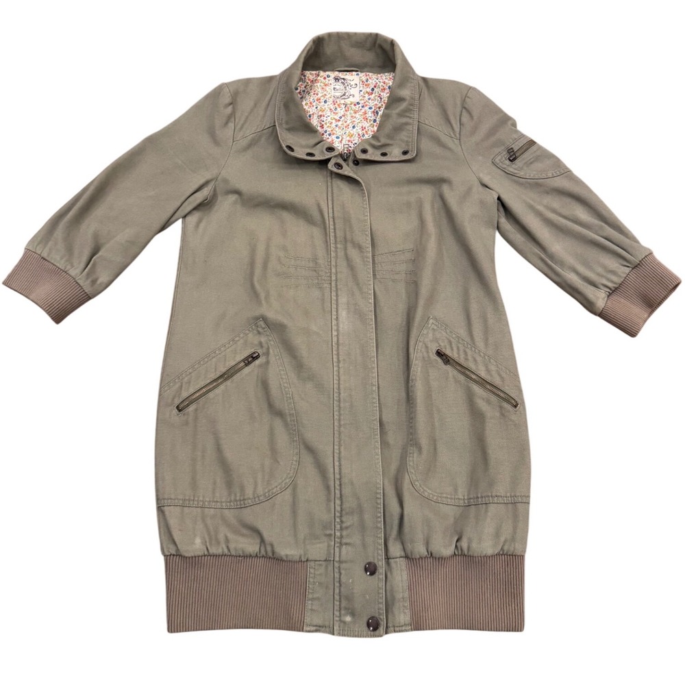 Tulle Womens Utility Jacket Olive Green Floral Lining Canvas Coat J7446 Large